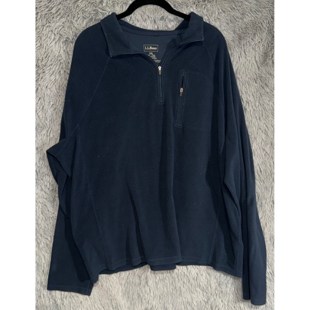 L.L. Bean Mens XXL Navy Blue Fleece‎ 1/4 Zip Pullover Long Sleeve Casual Shirt